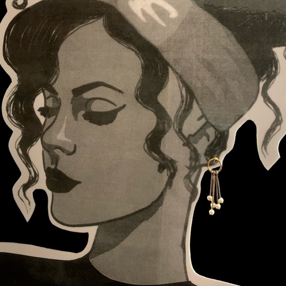 Vintage Two Tone Silver Gold Tone Faux Pearl Dangle Post Earrings - Picture 4 of 5